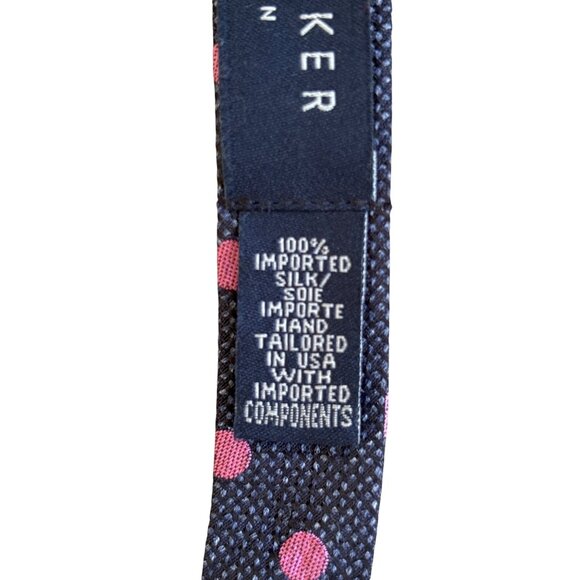Ted Baker Bowtie Textured 100% Silk Classic Polka Dot Navy Pink Adjustable EUC - Picture 7 of 9